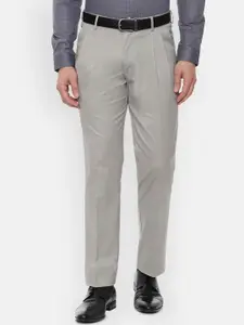 Louis Philippe Men Grey Regular Fit Solid Formal Trousers