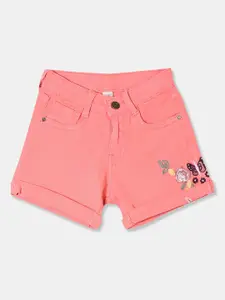 Cherokee Girls Pink Solid Regular Fit Embroidered Denim Shorts