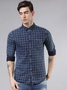 LOCOMOTIVE Men Blue & White Slim Fit Yarn Dyed Checked Casual Shirt