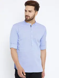 even Men Blue Striped Dobby Weave Straight Kurta