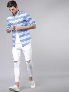 HIGHLANDER Men Blue Slim Fit Striped Casual Shirt