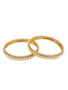 Adwitiya Collection Adwitiya Set of 2 Off-White Pearl Embellished Gold-Plated Handcrafted Bangles