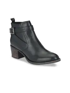 Delize Women Black Solid Mid-Top Chelsea Heeled Boots