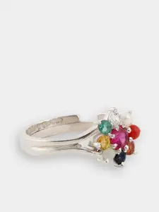 CLARA Women 92.5 Sterling Silver Rhodium-Plated Garnet Stone Embellished Adjustable Ring