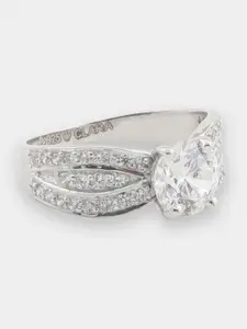 CLARA Women Sterling Silver Rhodium-Plated CZ Embellished Solitaire Ring