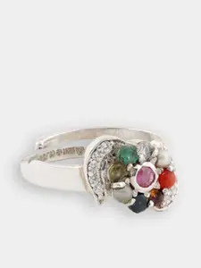 CLARA Women 92.5 Sterling Silver Rhodium-Plated Garnet Stone Embellished Adjustable Ring