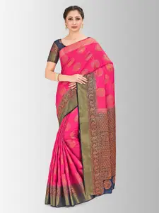 MIMOSA Pink & Gold-Toned Art Silk Embellished Kanjeevaram Saree