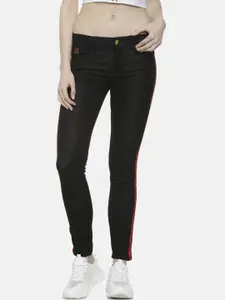 Campus Sutra Women Black & Red Super Skinny Fit High-Rise Clean Look Jeans