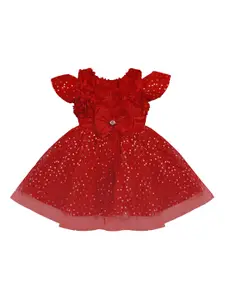 Wish Karo Girls Red Stars Printed Fit and Flare Dress