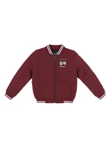 Allen Solly Junior Boys Maroon Solid Varsity Jacket