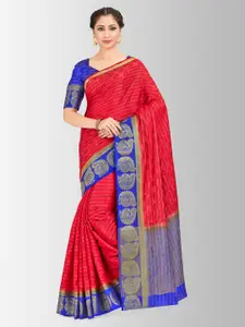 MIMOSA Red & Blue Art Silk Embellished Kanjeevaram Saree