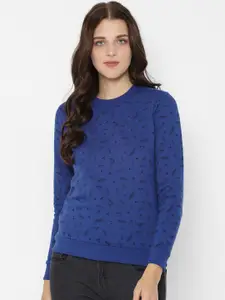 Allen Solly Woman Navy Blue Printed Sweatshirt