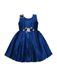Wish Karo Girls Navy Blue Embellished Fit and Flare Dress