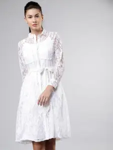 Tokyo Talkies Women Self Design Off-White Shirt Dress