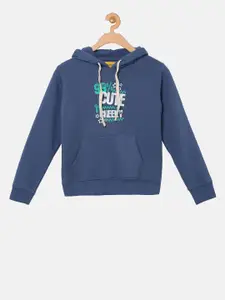 Instafab Boys Blue Printed Hooded Sweatshirt