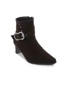 SHUZ TOUCH Women Brown Solid Heeled  High-Top Boots