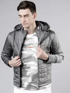 HIGHLANDER Men Silver-Toned Solid Padded Jacket