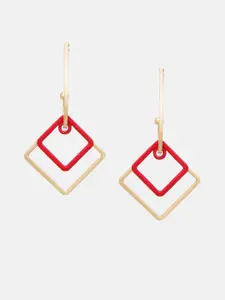 Mali Fionna Gold-Toned & Red Geometric Drop Earrings