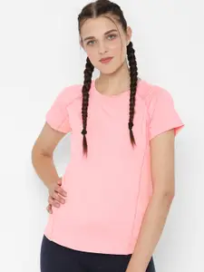 People Women Pink Solid Round Neck T-shirt