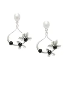 Mali Fionna Silver-Toned & Black Floral Drop Earrings