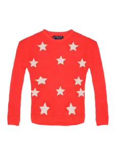 Allen Solly Junior Girls Coral Red & White Printed Sweater