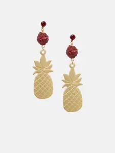 Mali Fionna Gold-Toned & Red Quirky Drop Earrings