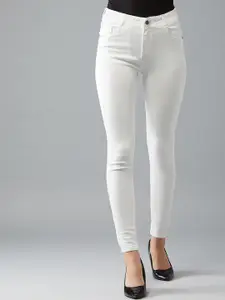 DOLCE CRUDO Women White Skinny Fit Mid-Rise Clean Look Stretchable Jeans
