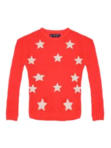 Allen Solly Junior Girls Coral Red & Off-White Printed Sweater