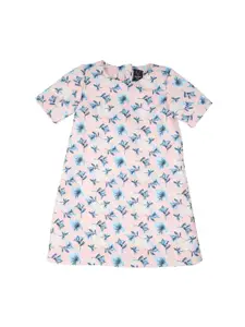 Allen Solly Junior Girls Pink & Blue Floral Printed A-Line Dress