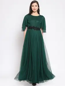 Just Wow Women Self Design Green Maxi Dress