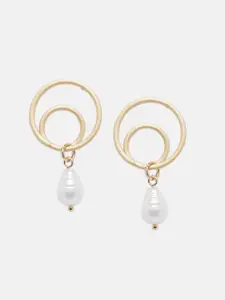 Mali Fionna Gold-Toned & White Circular Drop Earrings