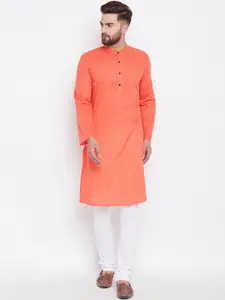 even Men Peach-Coloured Solid Straight Kurta