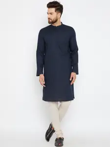 even Men Navy Blue Solid Straight Kurta