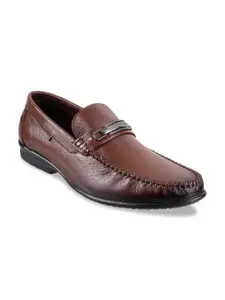 Mochi Men Brown Textured Formal Leather Slip-Ons