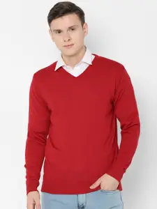 Allen Solly Men Red Solid Sweater