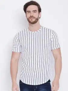 LE BOURGEOIS Men Black Striped Round Neck Pure Cotton T-shirt