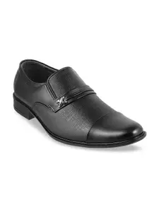 Mochi Men Black Textured Formal Leather Slip-Ons