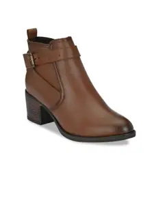 Delize Women Brown Solid Mid-Top Chelsea Heeled Boots