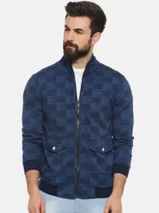 Campus Sutra Men Blue Checked Windcheater Bomber