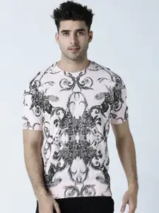 Huetrap Men Pink Printed Round Neck T-shirt