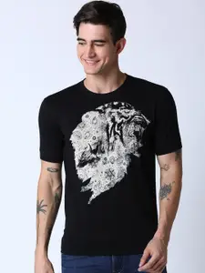 Huetrap Men Black Printed Round Neck T-shirt