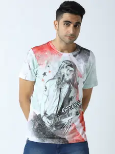 Huetrap Men White Printed Round Neck T-shirt