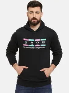 Campus Sutra Men Black Printed Hooded Sweatshirt