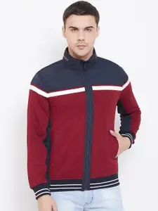 Octave Men Maroon & Navy Blue Colourblocked Sweatshirt