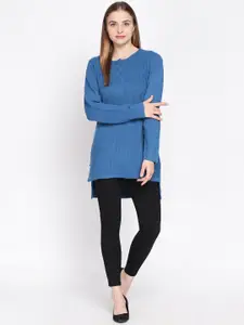 AKKRITI BY PANTALOONS Women Blue Solid Pullover Sweater