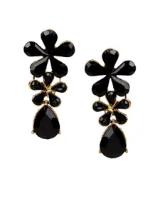 ANIKAS CREATION Black & Gold-Plated Handcrafted Floral Drop Earrings