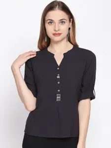 AKKRITI BY PANTALOONS Women Charcoal Solid Shirt Style Top