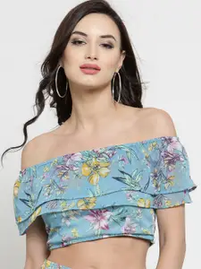 Sera Women Blue Printed Bardot Top