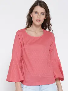 Sera Women Pink Self Design Pure Cotton Top