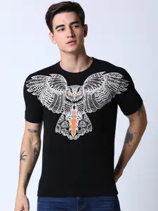 Huetrap Men Black Printed Round Neck T-shirt